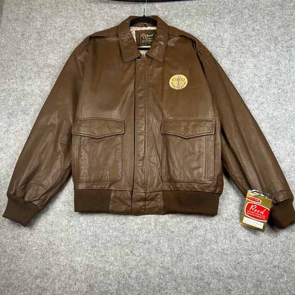 NOS RARE VINTAGE Reed Leather Flight Jacket Boeing 25 Years Brown Bomber 50 XXL